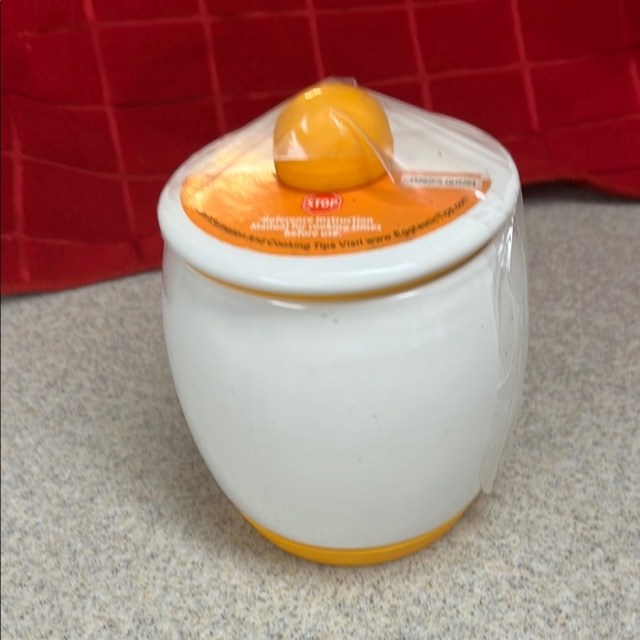 White and Orange Ceramic Jar with Lid - Picture 1 of 7